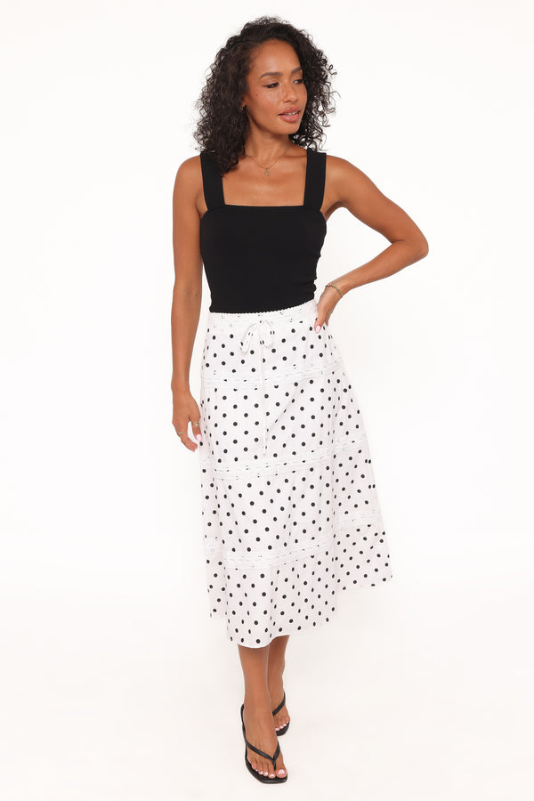 Petal and Pup USA BOTTOMS Lucia Tiered Midi Skirt - White Polka Dot