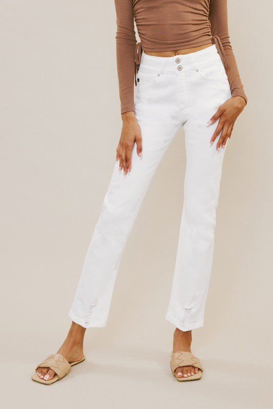 Lulu High Rise Slim Straight Jean - White - Petal & Pup USA