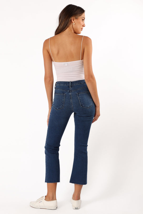 Petal and Pup USA BOTTOMS Luna High Rise Tonal Crop Flare Jean - Dark Denim