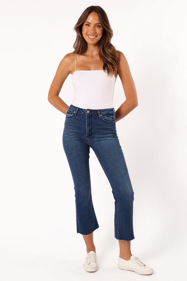 Petal and Pup USA BOTTOMS Luna High Rise Tonal Crop Flare Jean - Dark Denim