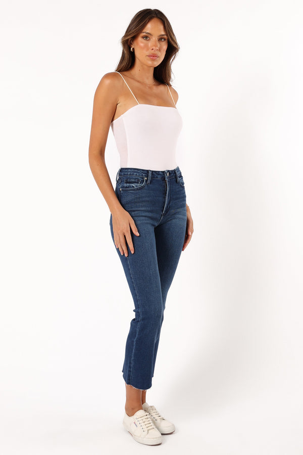 Petal and Pup USA BOTTOMS Luna High Rise Tonal Crop Flare Jean - Dark Denim