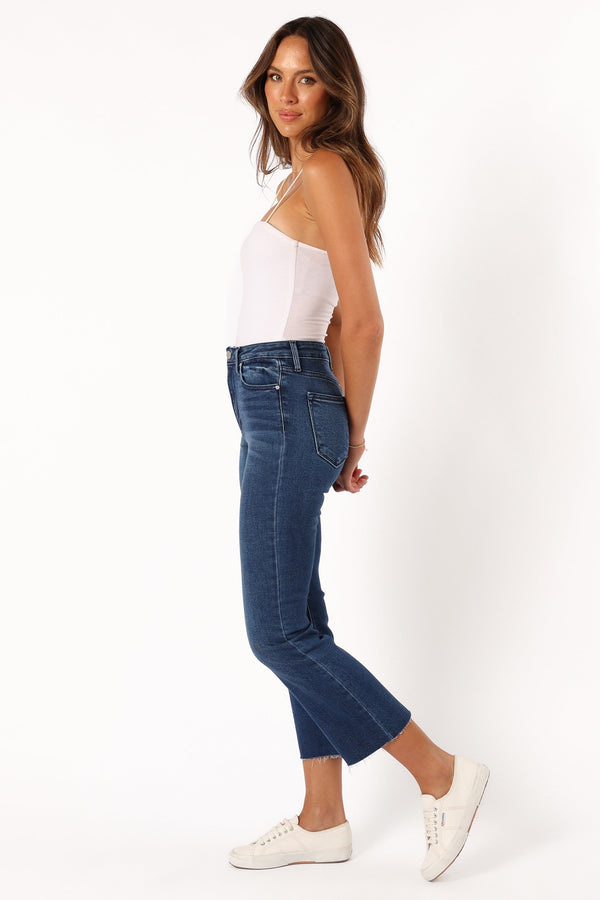 Petal and Pup USA BOTTOMS Luna High Rise Tonal Crop Flare Jean - Dark Denim