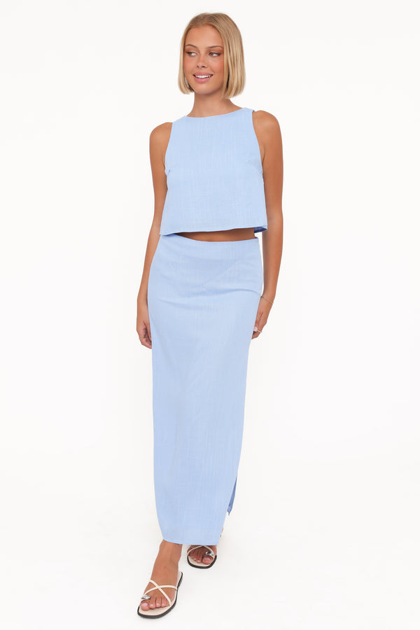 Petal and Pup USA BOTTOMS Madison Linen Column Skirt - Blue