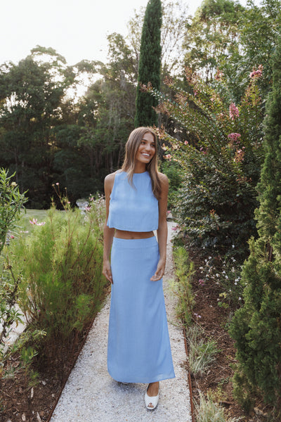 Madison Linen Column Skirt - Blue | Petal & Pup USA