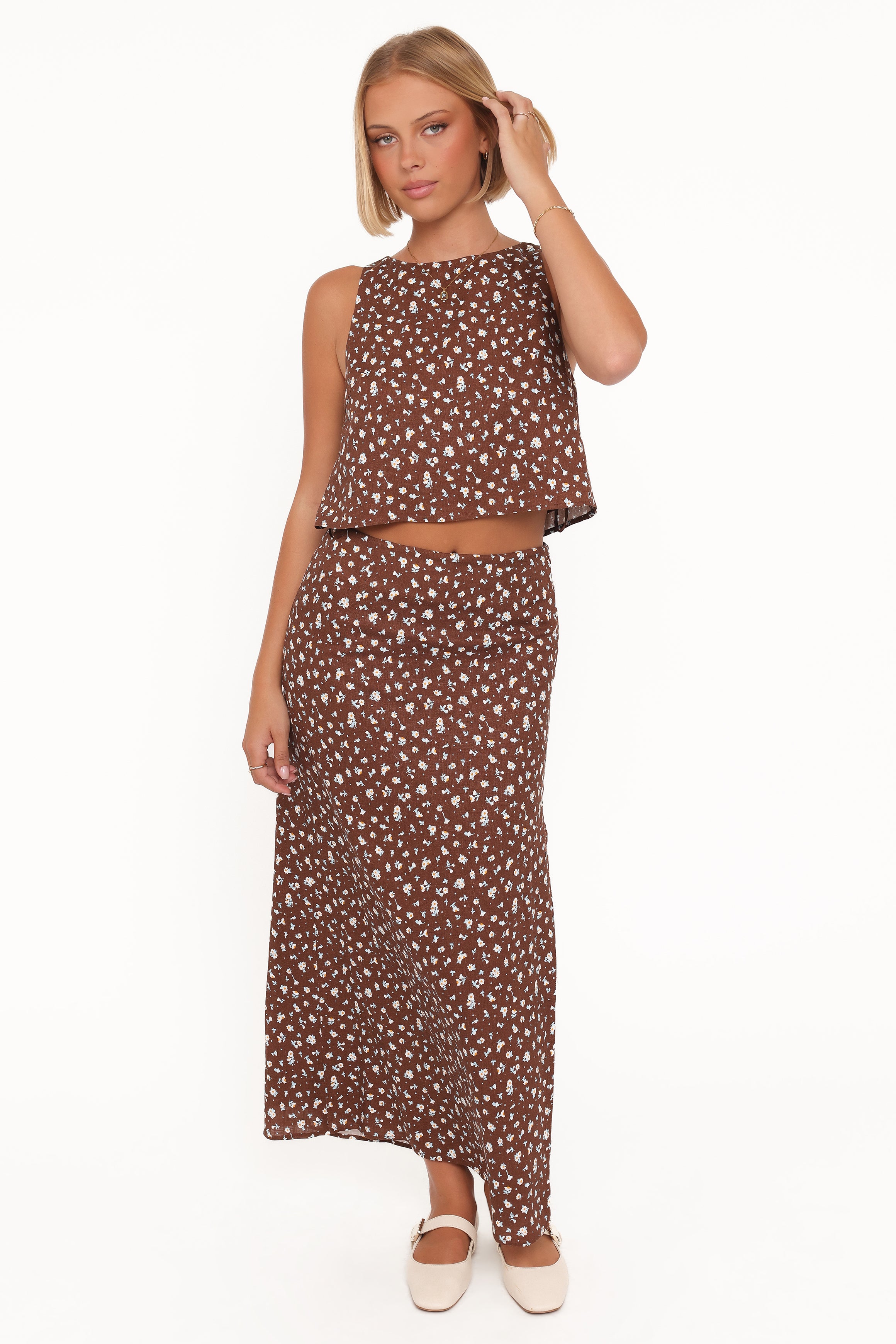 Petal and Pup USA BOTTOMS Madison Linen Column Skirt - Brown Floral