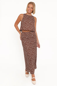 Petal and Pup USA BOTTOMS Madison Linen Column Skirt - Brown Floral