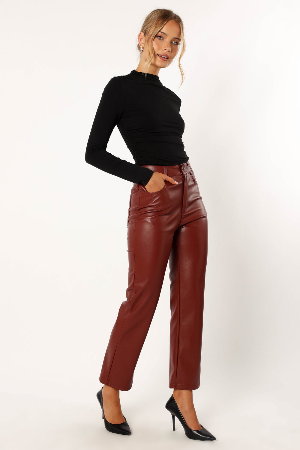 Maverick Vegan Leather Pants - Merlot - Petal & Pup USA