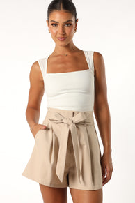 Petal and Pup USA BOTTOMS Maya High Waisted Paperbag Shorts - Beige