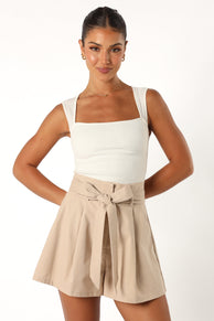 Petal and Pup USA BOTTOMS Maya High Waisted Paperbag Shorts - Beige