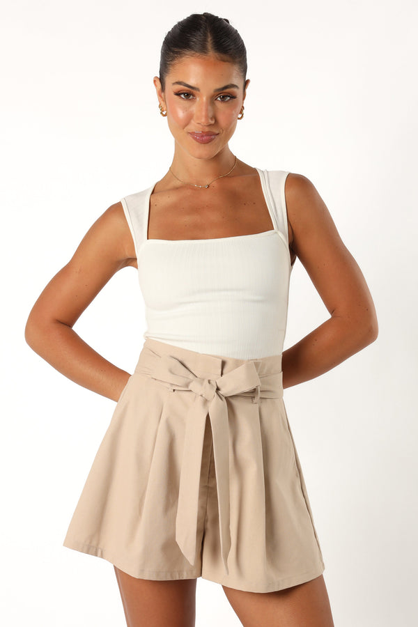 Petal and Pup USA BOTTOMS Maya High Waisted Paperbag Shorts - Beige