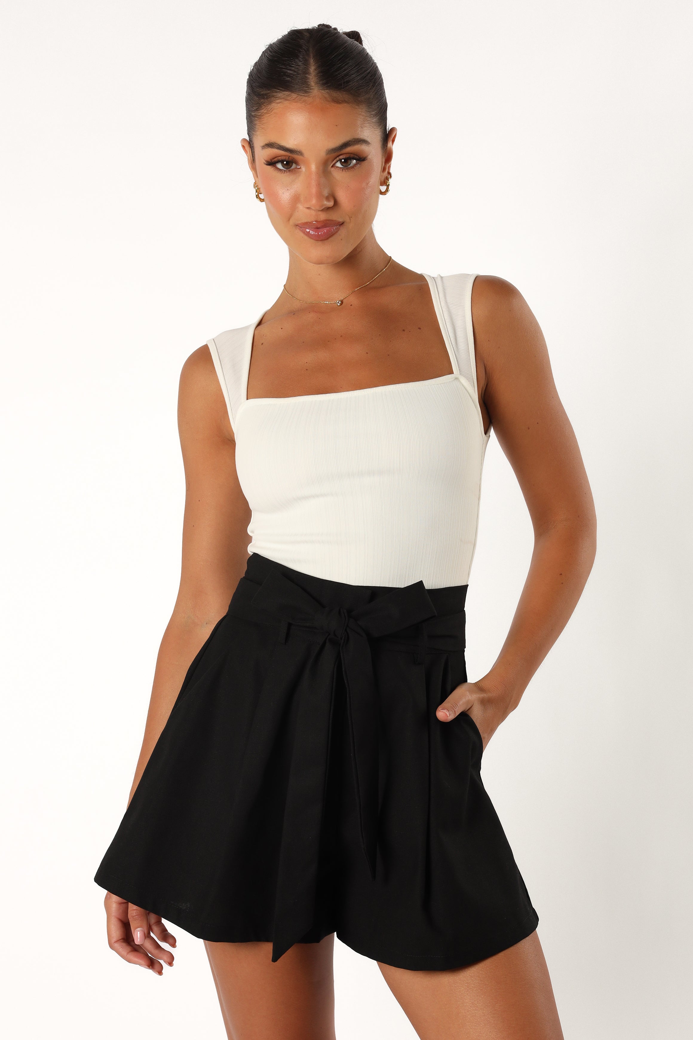 Petal and Pup USA BOTTOMS Maya High Waisted Paperbag Shorts - Black