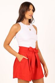 Maya High Waisted Paperbag Shorts - Red - Petal & Pup USA