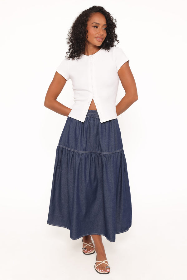 Petal and Pup USA BOTTOMS Meadow Midi Denim Skirt - Dark Wash