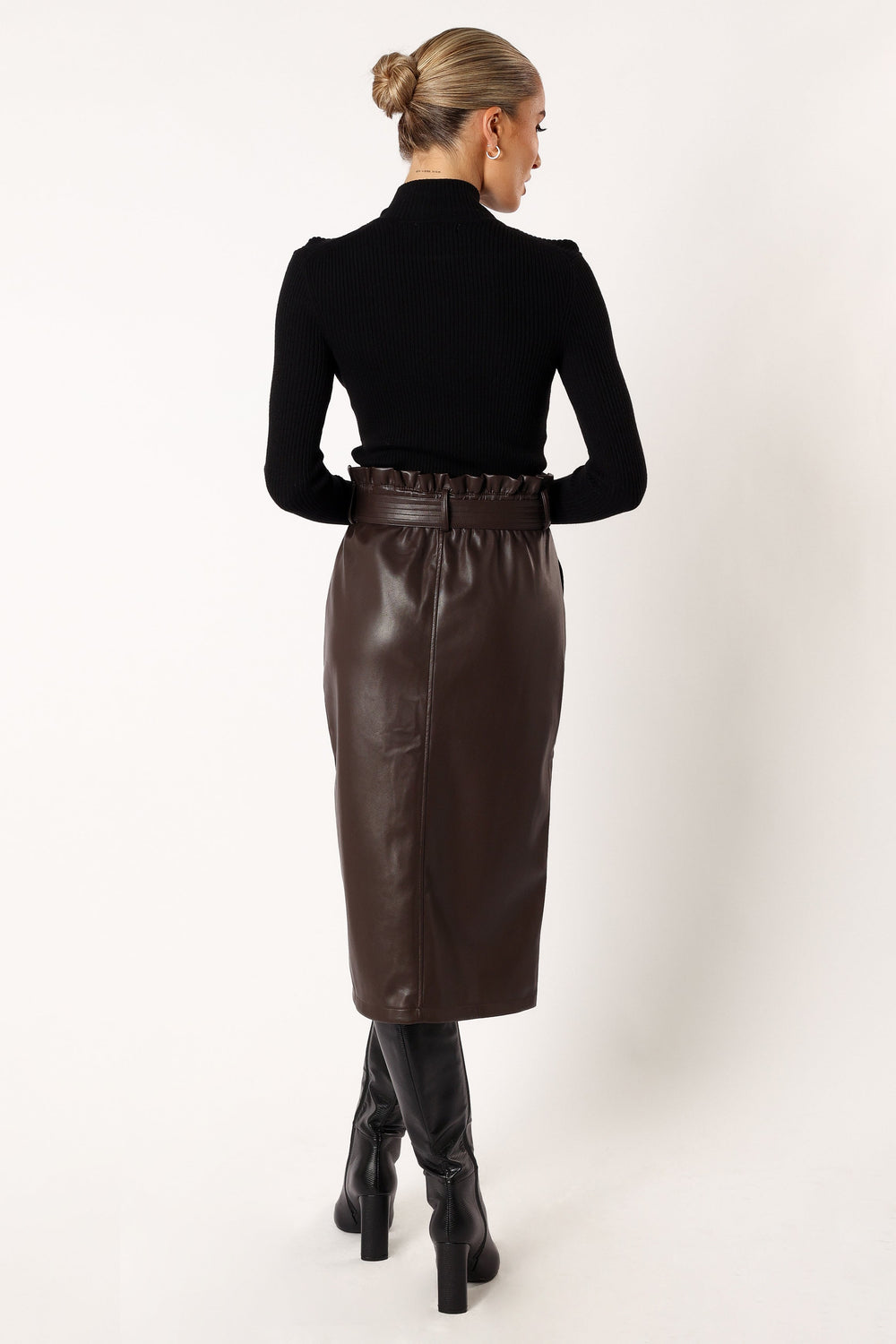 Meghan Faux Leather Midi Skirt - Chocolate - Petal & Pup USA