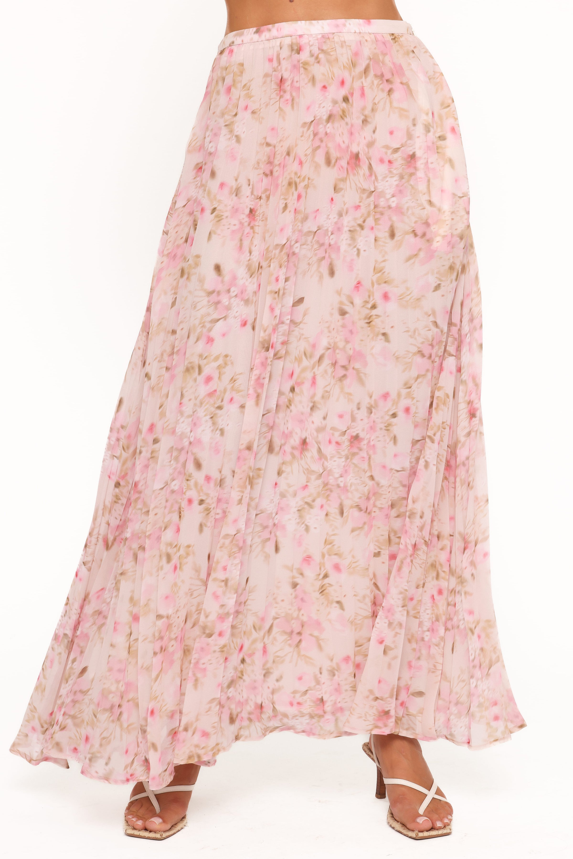 Petal and Pup USA BOTTOMS Mena Pleated Maxi Skirt - Blurred Pink Floral