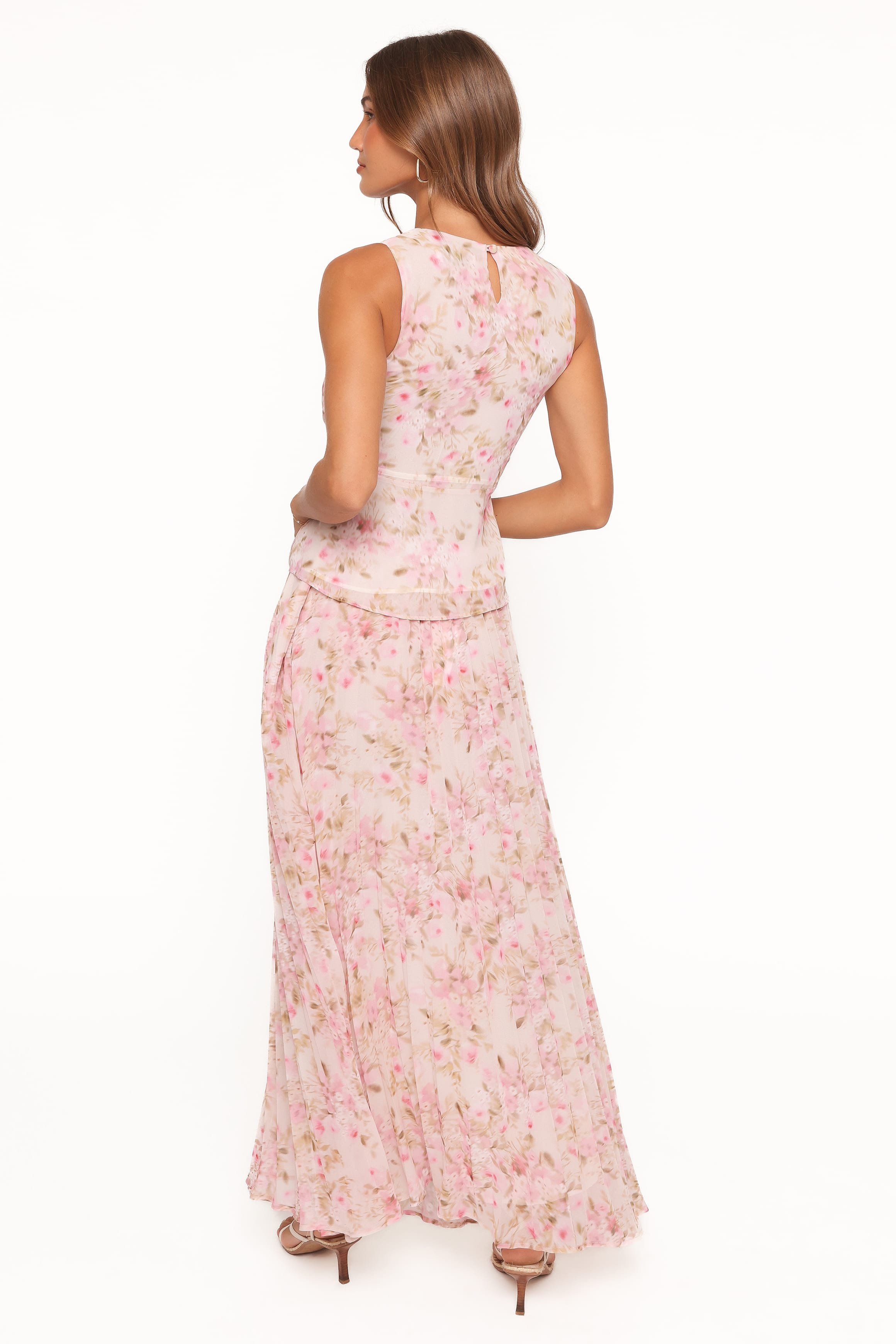 Petal and Pup USA BOTTOMS Mena Pleated Maxi Skirt - Blurred Pink Floral