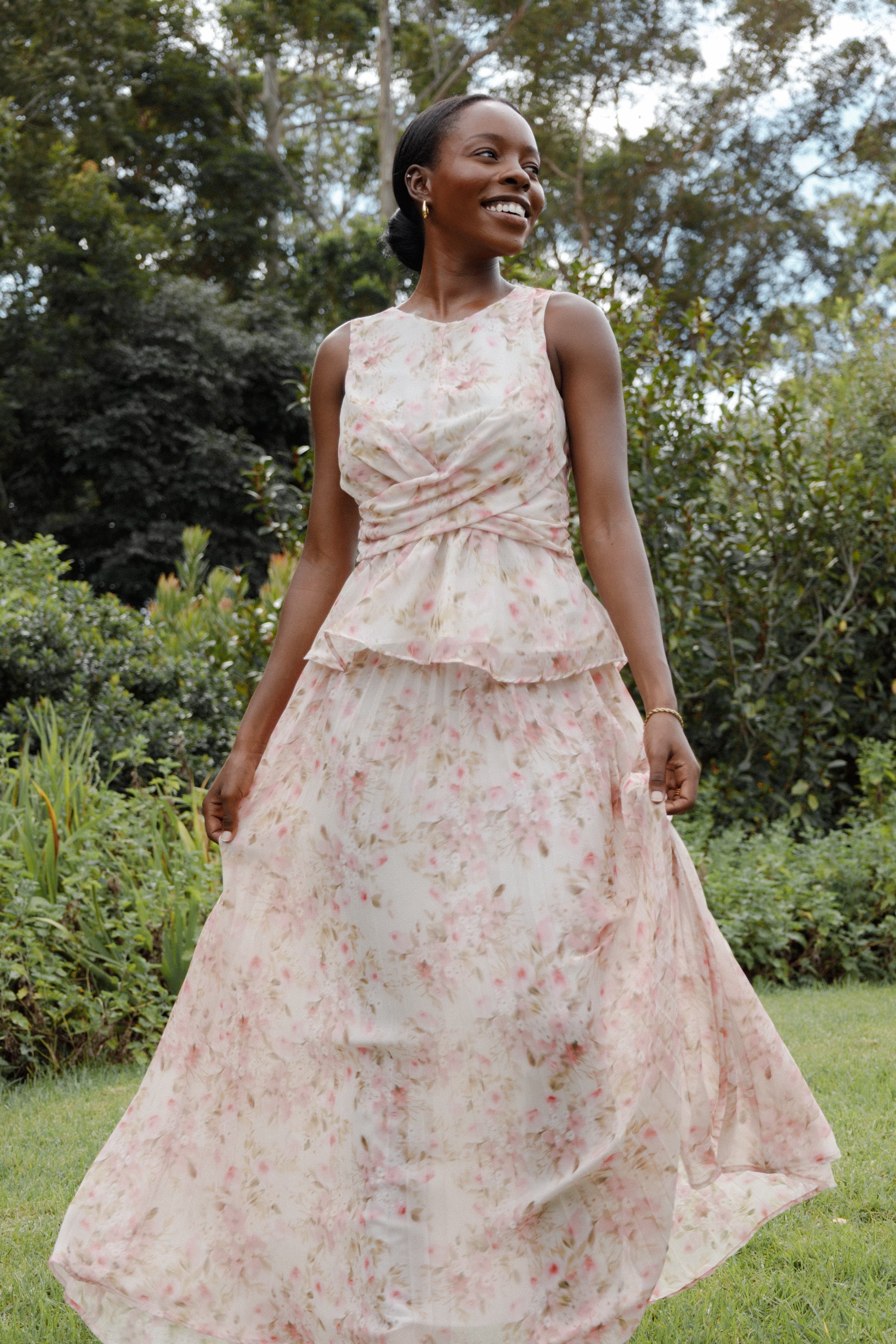 Petal and Pup USA BOTTOMS Mena Pleated Maxi Skirt - Blurred Pink Floral