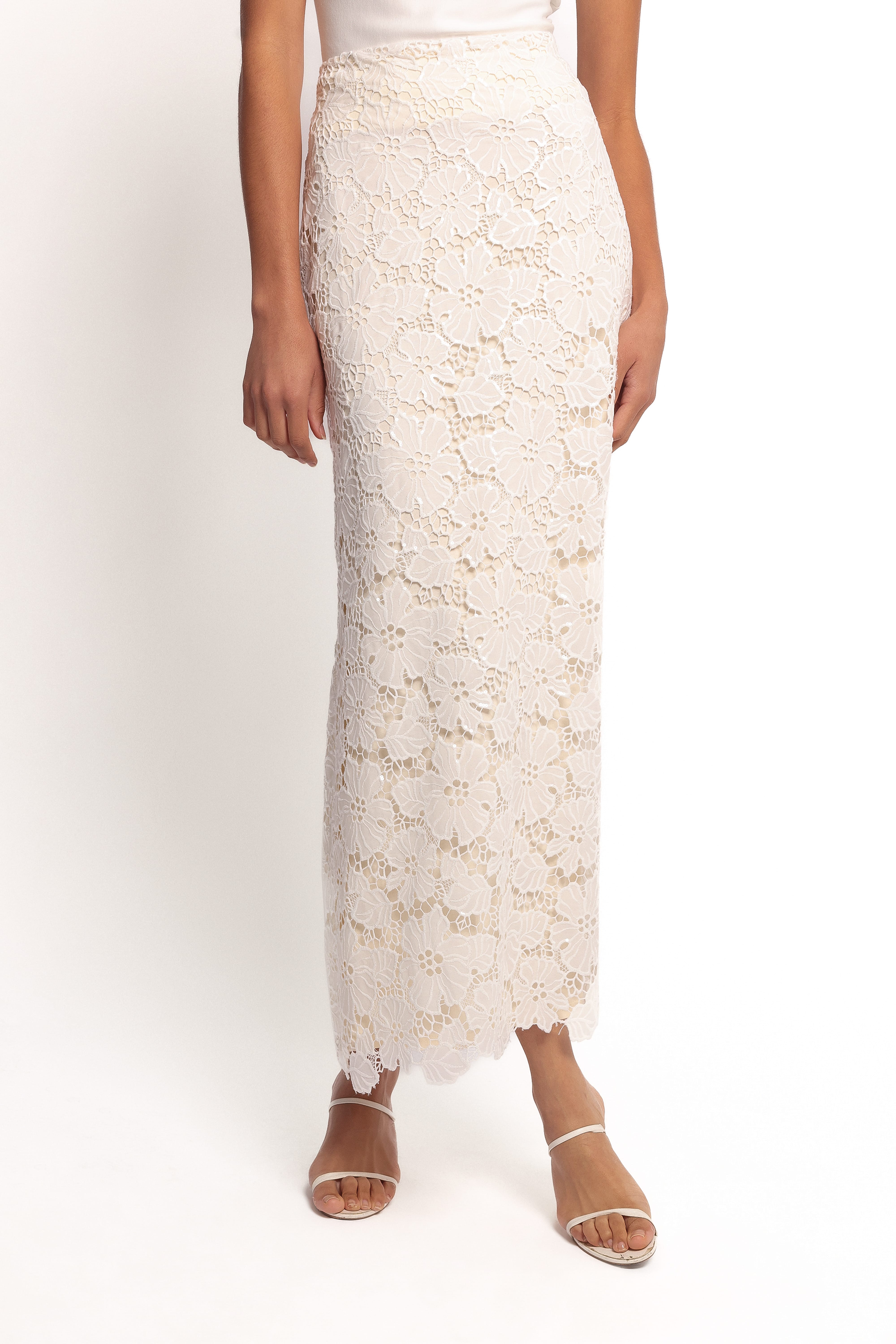 Mika Floral Lace Maxi Skirt - White | Petal & Pup USA