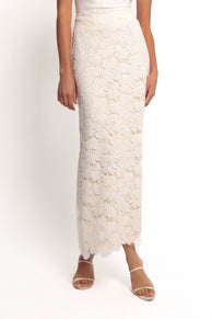 Petal and Pup USA BOTTOMS Mika Floral Lace Maxi Skirt - White