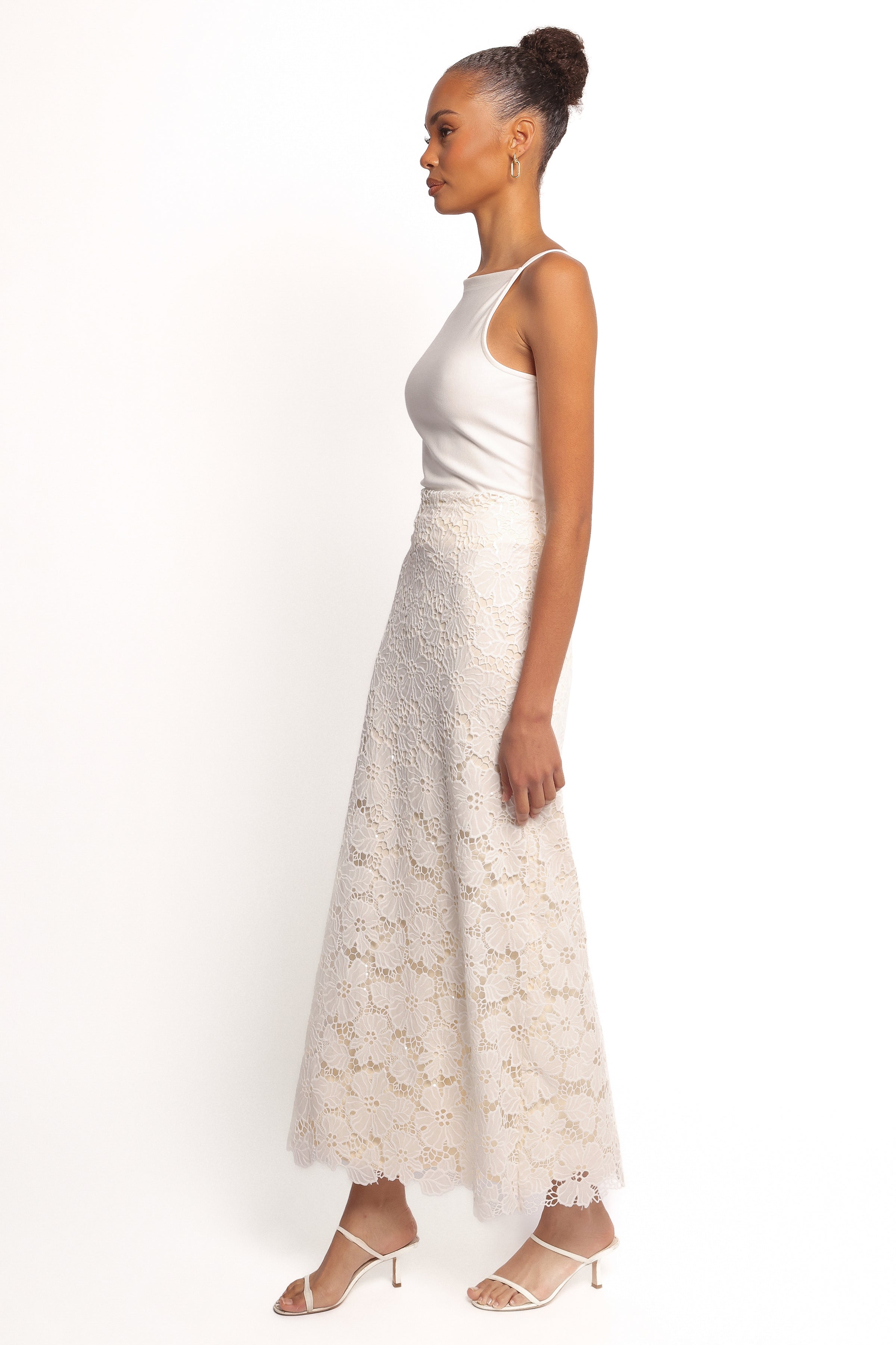 Petal and Pup USA BOTTOMS Mika Floral Lace Maxi Skirt - White