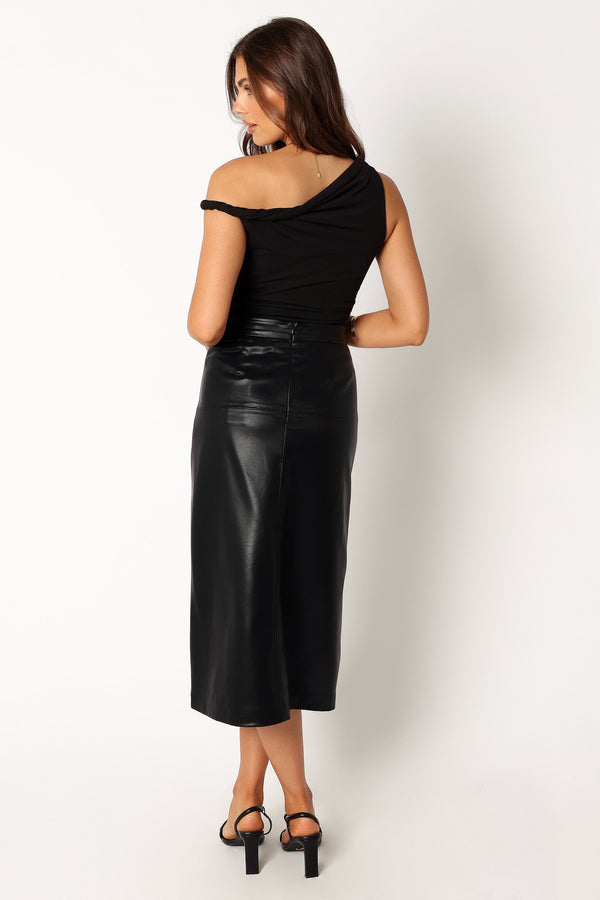 Petal and Pup USA BOTTOMS Miller Faux Leather Midi Skirt - Black