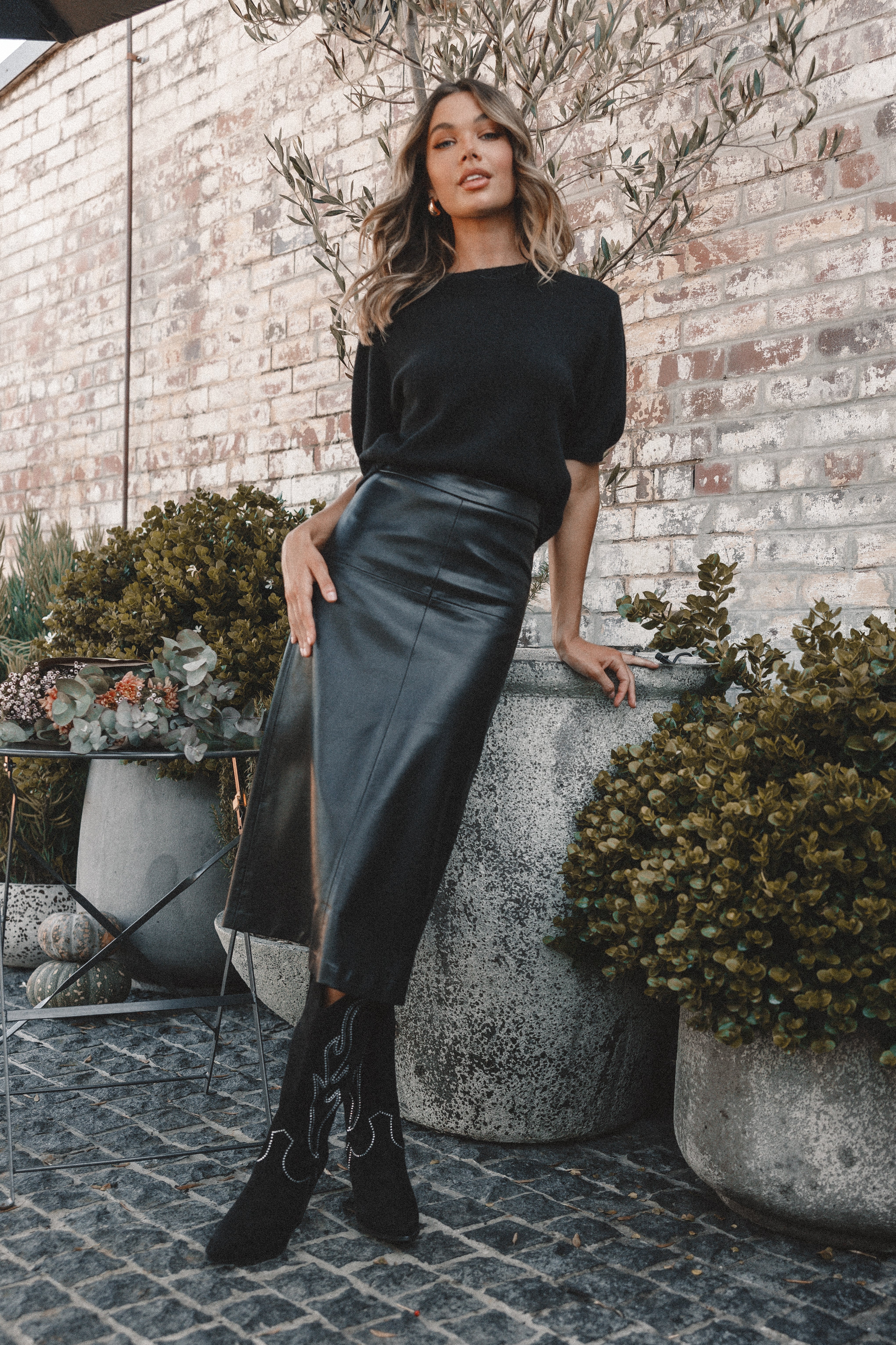 Miller Faux Leather Midi Skirt - Black