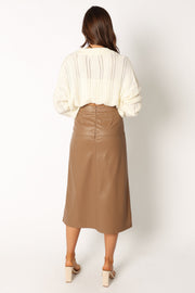 Petal and Pup USA BOTTOMS Miller Faux Leather Midi Skirt - Tan