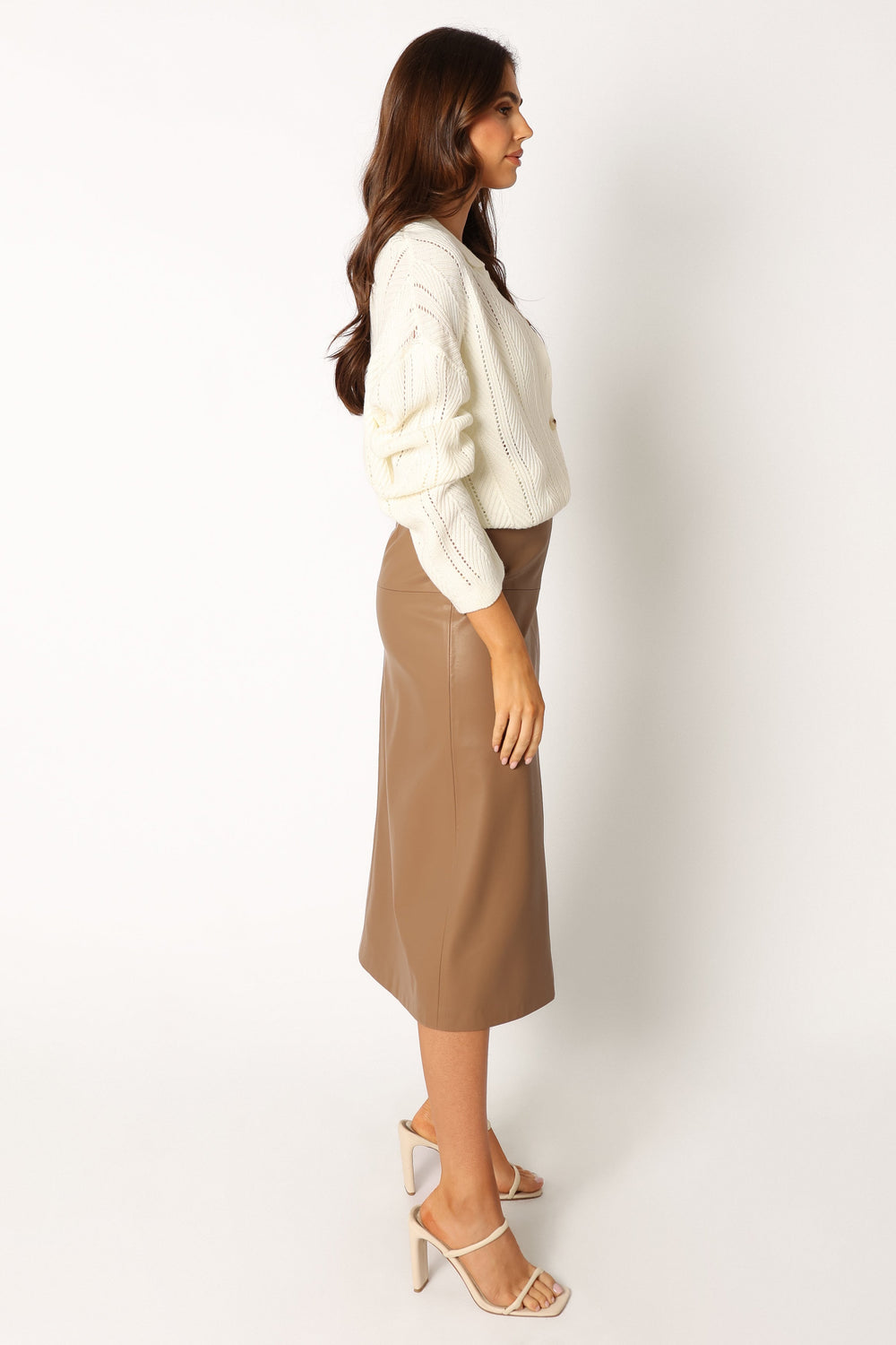 Petal and Pup USA BOTTOMS Miller Faux Leather Midi Skirt - Tan