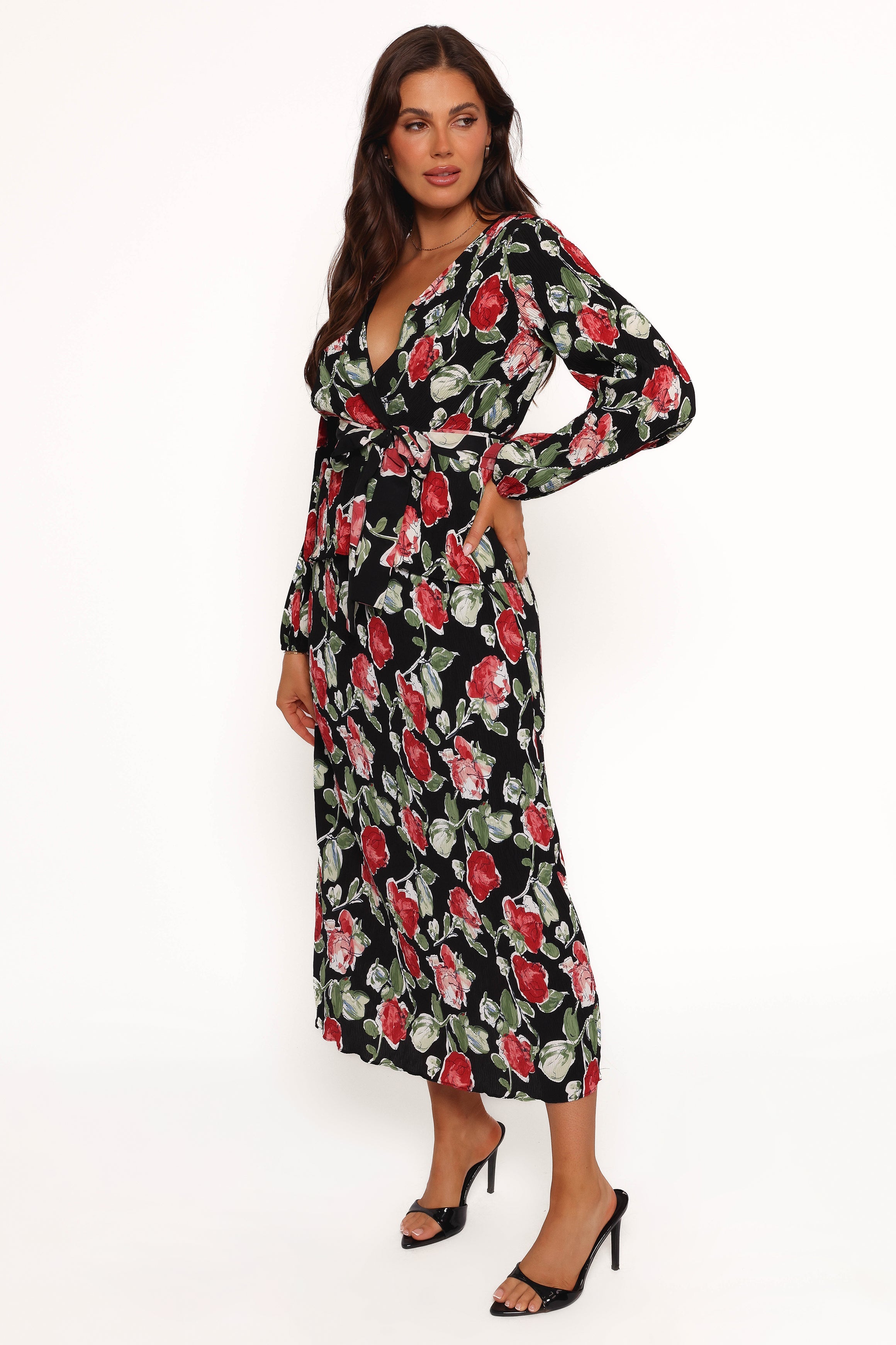 Petal and Pup USA BOTTOMS Minelli Pleat Midi Skirt - Black Rose