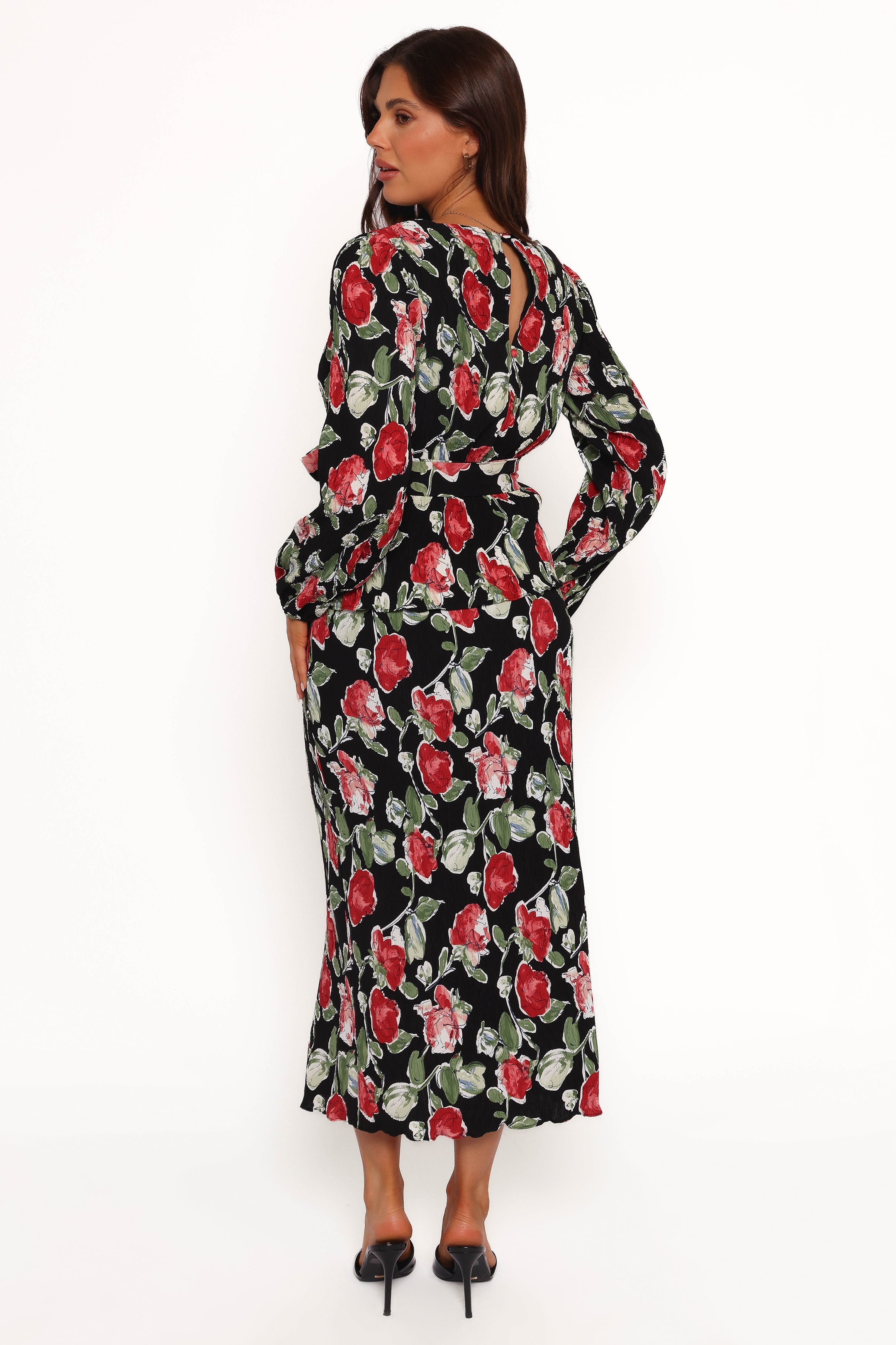 Petal and Pup USA BOTTOMS Minelli Pleat Midi Skirt - Black Rose