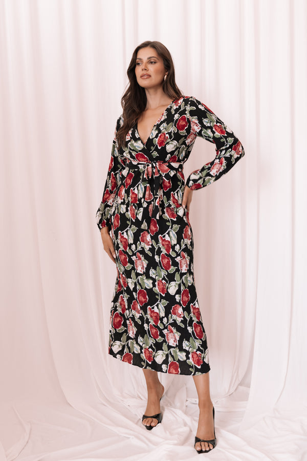 Petal and Pup USA BOTTOMS Minelli Pleat Midi Skirt - Black Rose (Hold for Rack)