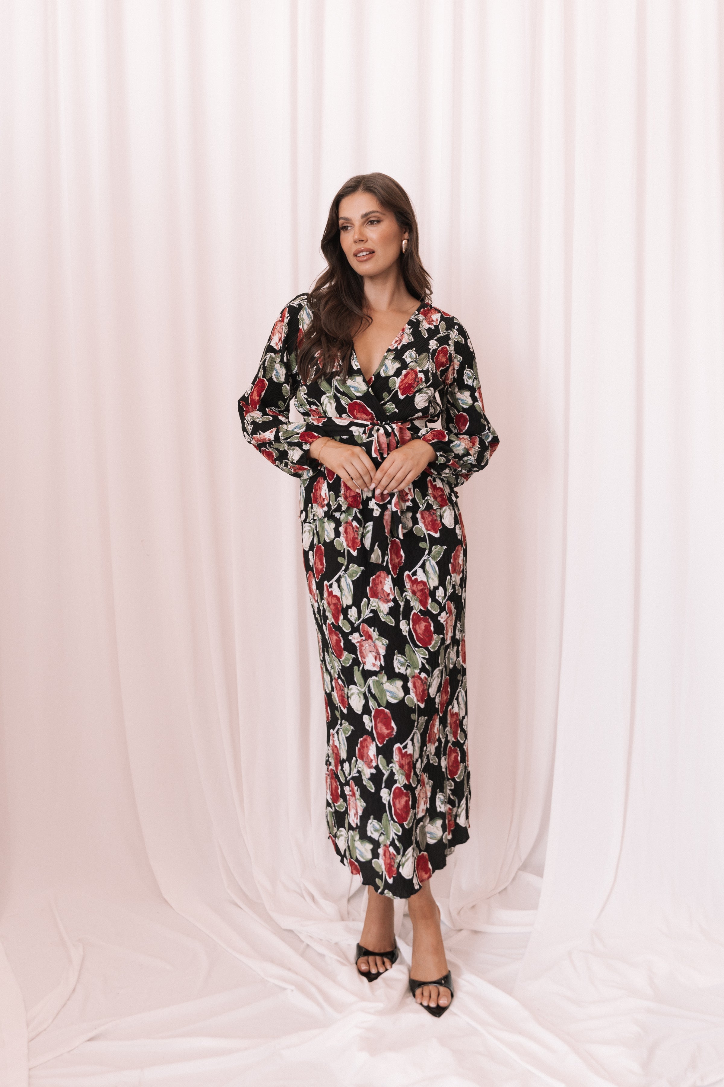 Petal and Pup USA BOTTOMS Minelli Pleat Midi Skirt - Black Rose (Hold for Rack)