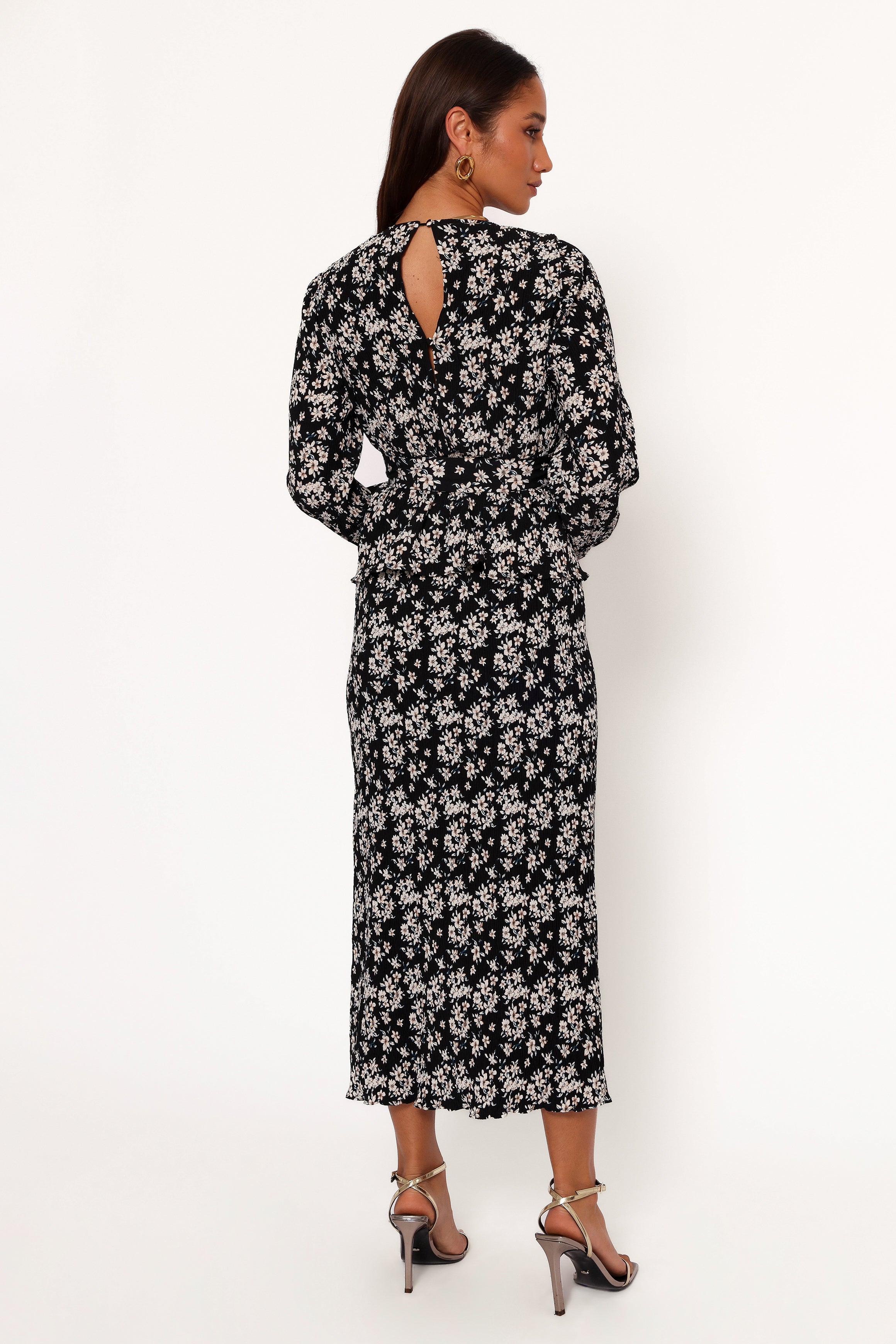 Petal and Pup USA BOTTOMS Minelli Pleat Midi Skirt - Black/White Floral