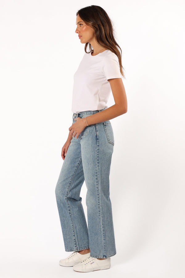 Petal and Pup USA BOTTOMS Nathan High Rise Relaxed Straight Jean - Medium Denim