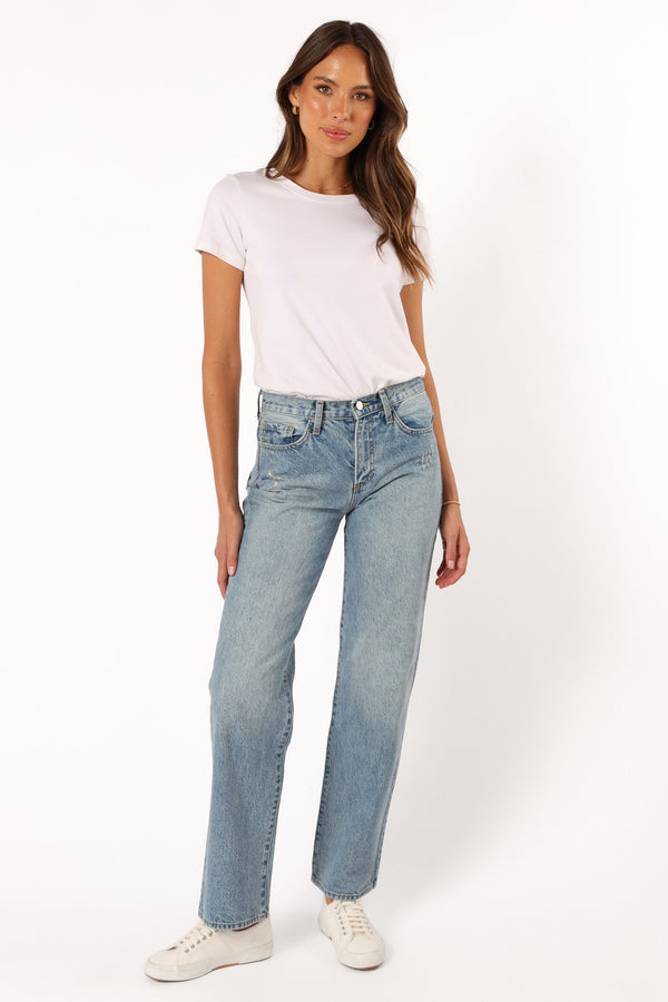 Petal and Pup USA BOTTOMS Nathan High Rise Relaxed Straight Jean - Medium Denim