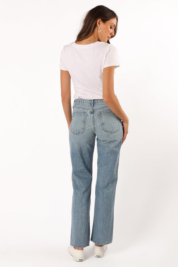 Petal and Pup USA BOTTOMS Nathan High Rise Relaxed Straight Jean - Medium Denim