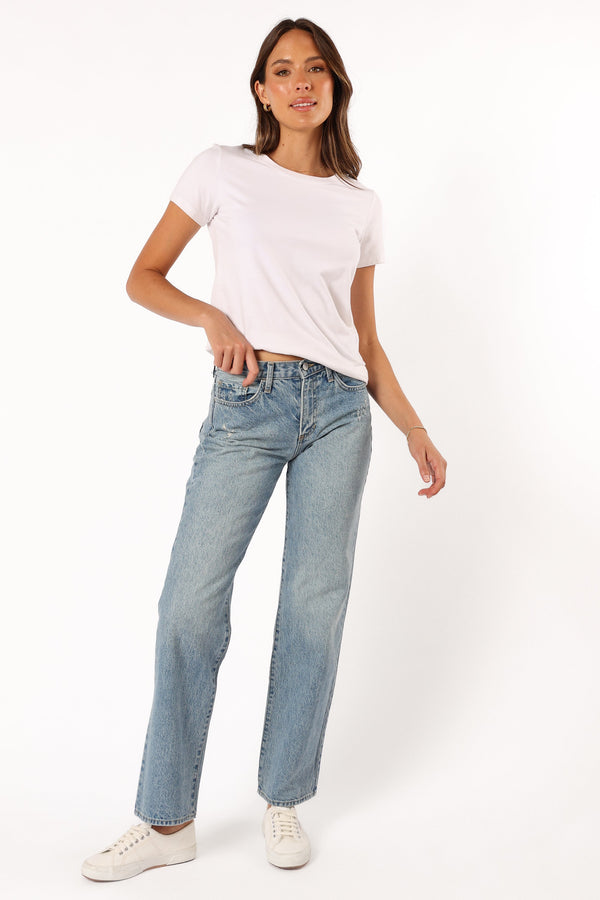 Petal and Pup USA BOTTOMS Nathan High Rise Relaxed Straight Jean - Medium Denim