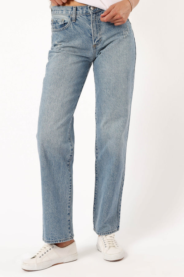 Petal and Pup USA BOTTOMS Nathan High Rise Relaxed Straight Jean - Medium Denim