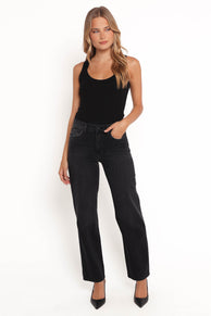 Petal and Pup USA BOTTOMS Nathan High Rise Relaxed Straight Jean - Washed Black