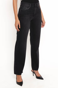 Petal and Pup USA BOTTOMS Nathan High Rise Relaxed Straight Jean - Washed Black
