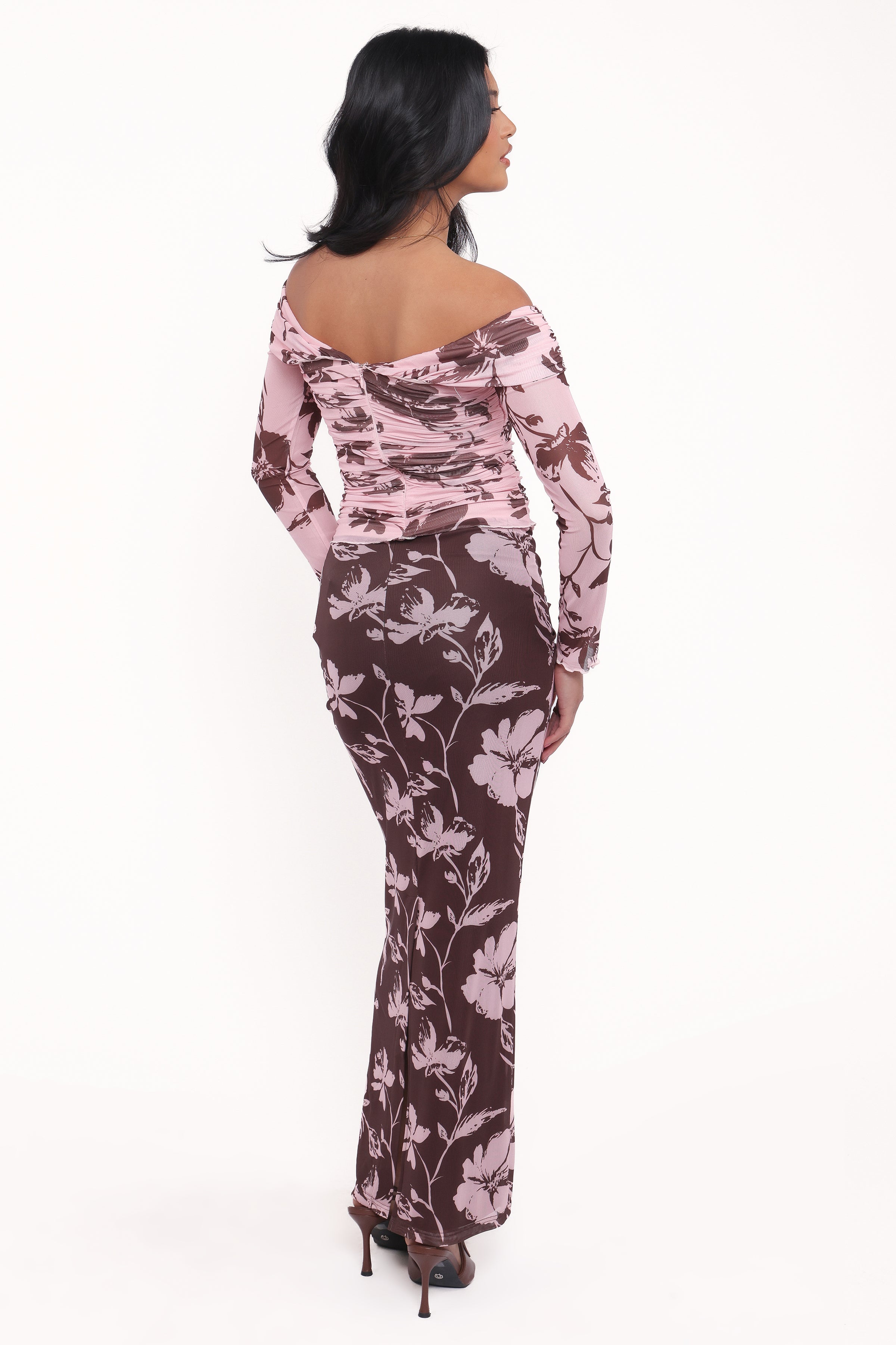 Petal and Pup USA BOTTOMS Navida Mesh Midi Skirt - Pink Brown Floral