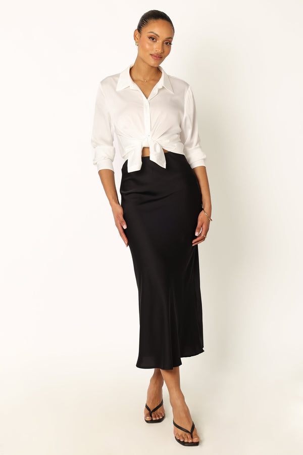 Petal and Pup USA BOTTOMS Nellie Satin Midi Skirt - Black