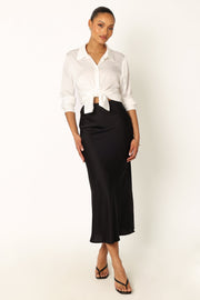 Nellie Satin Midi Skirt - Black - Petal & Pup USA