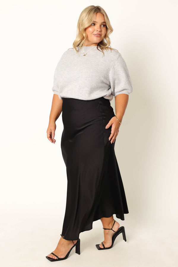 Petal and Pup USA BOTTOMS Nellie Satin Midi Skirt - Black