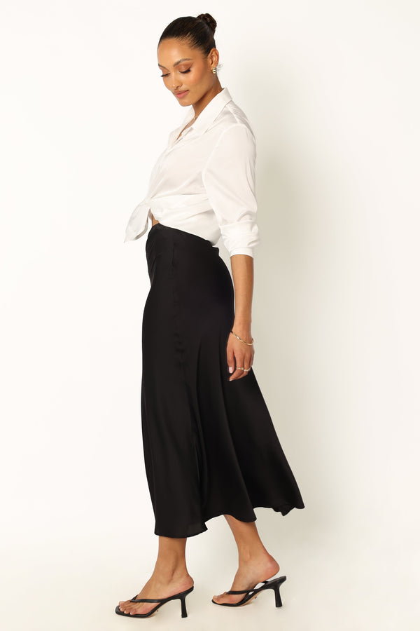 Petal and Pup USA BOTTOMS Nellie Satin Midi Skirt - Black