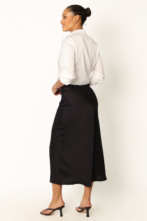 Petal and Pup USA BOTTOMS Nellie Satin Midi Skirt - Black