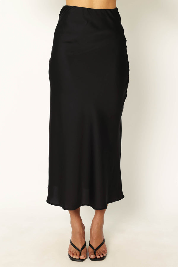 Petal and Pup USA BOTTOMS Nellie Satin Midi Skirt - Black