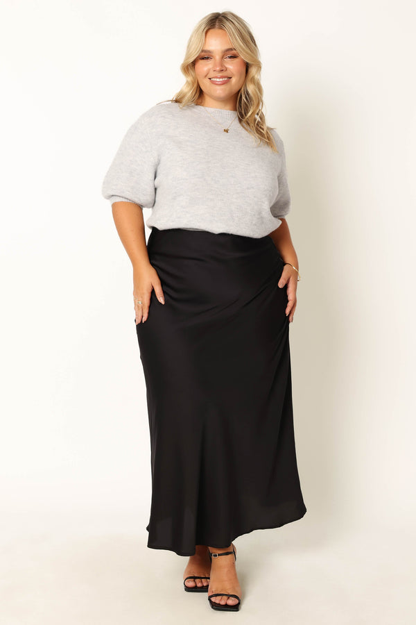 Petal and Pup USA BOTTOMS Nellie Satin Midi Skirt - Black