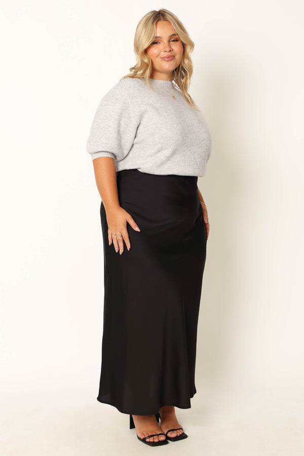 Petal and Pup USA BOTTOMS Nellie Satin Midi Skirt - Black