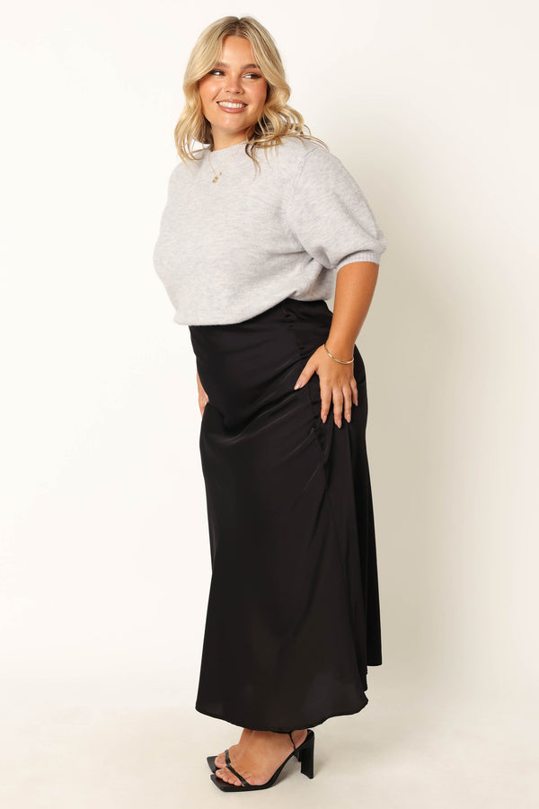 Petal and Pup USA BOTTOMS Nellie Satin Midi Skirt - Black